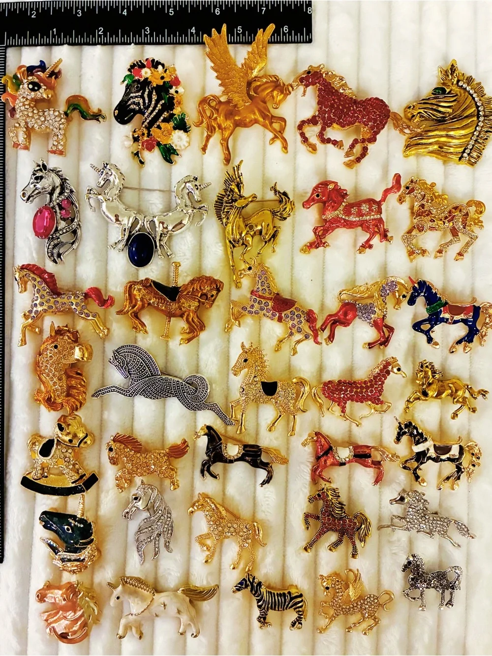 Lot of 35 Horse Pegasus Unicorn Brooches Rhinestone Enamel Animal Pins